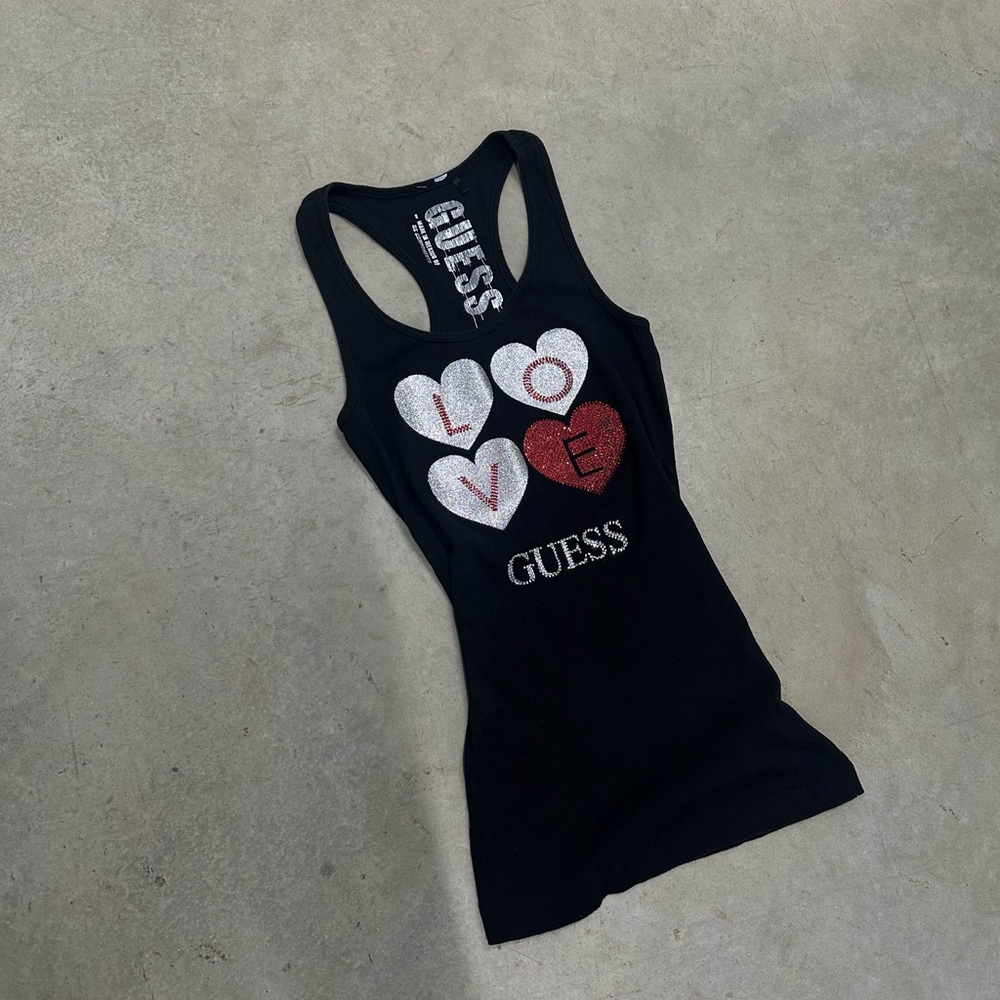 GUESS Black Tank Top with Heart Design